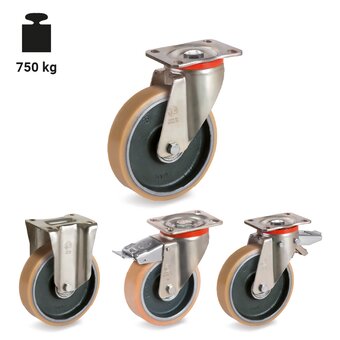 TR-63-P-PT-Wheels with medium-heavy duty brackets and brackets with hardened ball race grooves